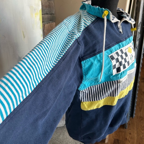 Vintage 80s Line-Up Nautical Checkered Pull Over Sweatshirt/windbreaker - Picture 5 of 8
